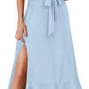 Saonta  Women's Square Neck Ruffle Split Midi Elegant Formal Wedding Guest Cocktail Bridesmaid Graduation Party Dresses 2024