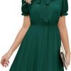 Saonta  Work Dresses for Women 2023 Long Sleeves Chiffon Black Dress Retro Pleated Buttons Down Bow Tie Loose Causal Dresses