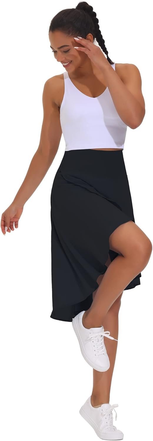 Saonta E Women's High Waist Wrap Ruffle Hem Asymmetric Skort High Low Flowy Midi Skirt with Shorts