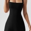 Saonta  Women's Square Neck Bodice Dress Sleeveless Tank Top Stretch Flare Mini Dresses