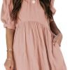 Saonta  Womens Summer Spring V Neck Ruffle Chiffon Elegant Empire Waist Mini Short Swing Skater Dresses