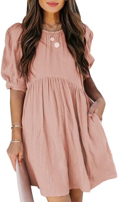 Saonta  Womens Summer Spring V Neck Ruffle Chiffon Elegant Empire Waist Mini Short Swing Skater Dresses