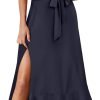 Saonta  Women's Square Neck Ruffle Split Midi Elegant Formal Wedding Guest Cocktail Bridesmaid Graduation Party Dresses 2024
