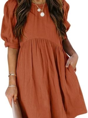 Saonta  Womens Summer Spring V Neck Ruffle Chiffon Elegant Empire Waist Mini Short Swing Skater Dresses