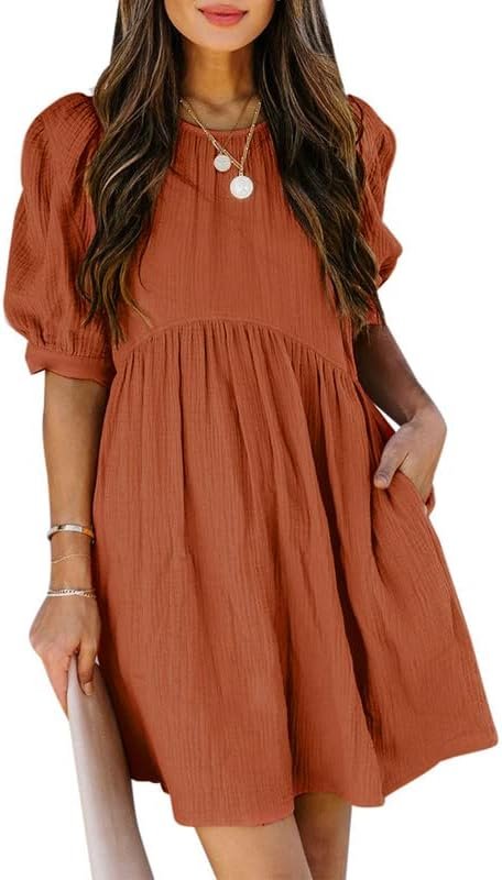 Saonta  Womens Summer Spring V Neck Ruffle Chiffon Elegant Empire Waist Mini Short Swing Skater Dresses