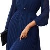 Saonta  Work Dresses for Women 2023 Long Sleeves Chiffon Black Dress Retro Pleated Buttons Down Bow Tie Loose Causal Dresses