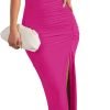 Saonta  Women's Cap Sleeve Mock Neck Midi Dress High Slit Bodycon Ruched Sexy Cocktail Party Dresses