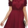Saonta  Work Dresses for Women 2023 Long Sleeves Chiffon Black Dress Retro Pleated Buttons Down Bow Tie Loose Causal Dresses