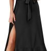 Saonta  Women's Square Neck Ruffle Split Midi Elegant Formal Wedding Guest Cocktail Bridesmaid Graduation Party Dresses 2024