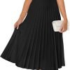 Saonta Women's Casual Striped Midi Dress Crewneck Short Sleeve Button Ribbed Knit Swing Pleated A Line Dresses