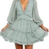 Saonta  Womens 2024 Spring Summer Deep V Neck Ruffle Floral Flowy Mini Dress