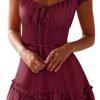 Saonta  Women's Summer Ruffle Sleeve Sweetheart Neckline Printing Dress Mini Dress