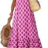 Saonta  Women Summer Dresses 2024 Spaghetti Strap Scoop Neck Smocked Ruffle Flowy Boho Maxi Dress