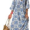Saonta  Women Boho Maxi Dresses 2024 V Neck Long Puff Sleeve Smocked Ruffle Flowy Casual Dress