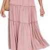 Saonta  Women's Boho Elastic High Waist A Line Ruffle Swing Beach Maxi Skirt with Pockets
