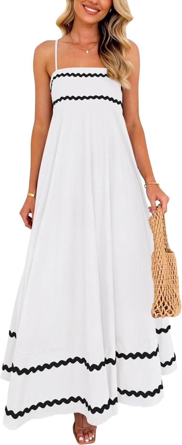 Saonta  Womens 2024 Summer Flowy Maxi Dress Casual Sleeveless Spaghetti Strap Ruffle Beach Long Dresses