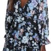 Saonta  Womens 2024 Spring Summer Deep V Neck Ruffle Floral Flowy Mini Dress