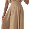 Saonta Womens 2024 Summer Midi Dress Ruffle Cap Sleeve V Neck Swing A Line Cocktail Party Dresses