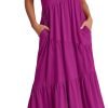 Saonta  Women Summer Maxi Dress Short Sleeve Swing Casual Asymmetric Tiered Vacation Long Beach Sundress Outfits