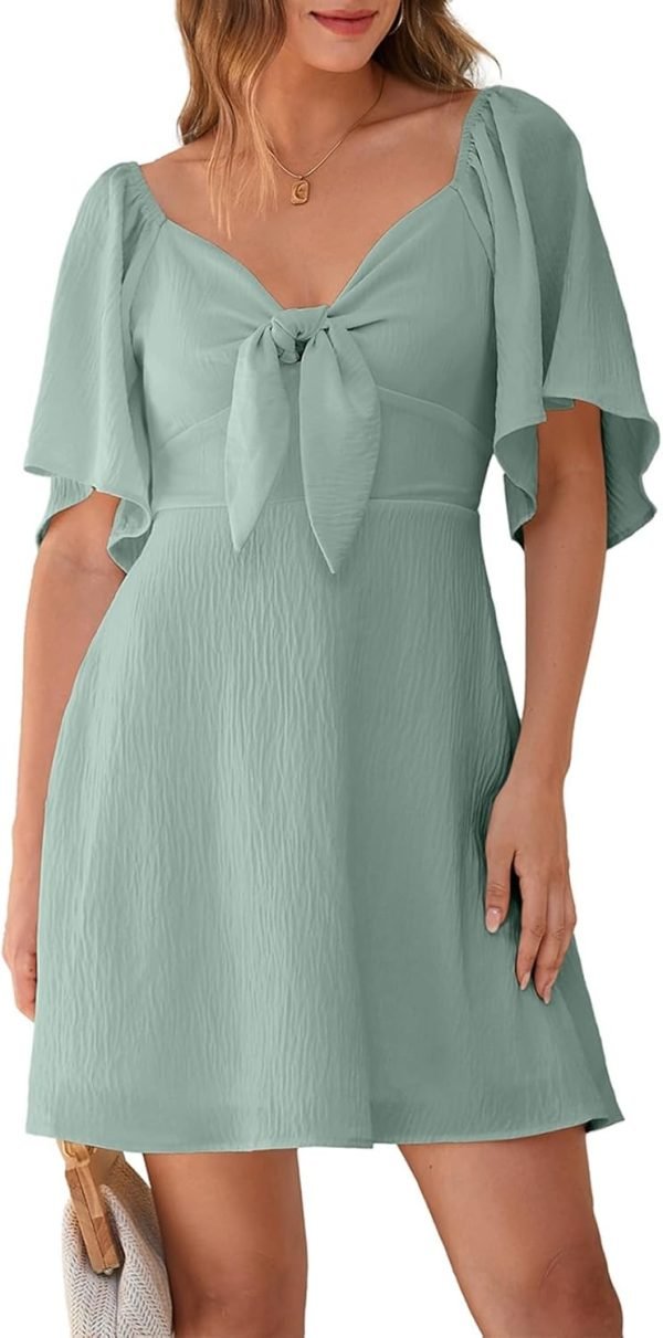 Saonta  Womens Dresses 2024 Spring Summer Deep V Neck Elegant Bow tie Mini Dress S-XL