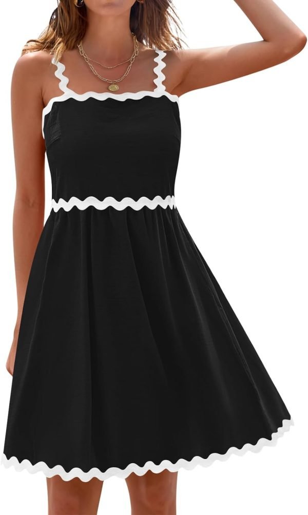 Saonta  Women's Summer Spaghetti Strap Sleeveless Backless Smocked Flowy A-Line Beach Mini Dress