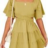 Shy Velvet Women's Summer Dress Square Neck Short Sleeves Crossover Waist Casual Party Mini Dress