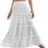 Saonta  Women's Floral Print Elastic High Waist Pleated Ruffle Flowy Long Skirts
