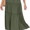 Saonta  Women's Boho Elastic High Waist A Line Ruffle Swing Beach Maxi Skirt with Pockets