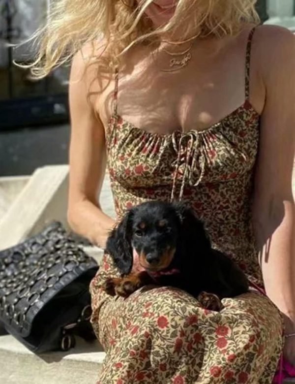 Saonta  Women's Floral Dress Low-Cut Square Neck Spaghetti Strap Tie Bodycorn Dresses