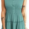 Saonta  Womens Summer Dresses 2024 Sleeveless Button Down Smocked Elastic Waist Ruffle Tiered Casual Swing Mini Dress