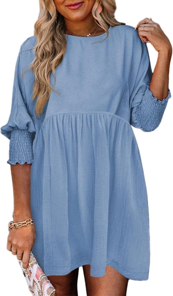 Saonta  Womens Summer Tunic Dress Casual Loose Short Sleeve Crew Neck Flowy Swing Mini Shift Dresses