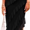 Saonta Womens Strapless Tube Asymmetrical Ruffle Maxi Bodycon Dress