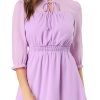 Saonta  K Women's Autumn Wedding Guest Dresses Ruffle Hem 3/4 Sleeve A-Line Smocked Short Chiffon Dress