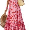 Saonta  Women Summer Dresses 2024 Spaghetti Strap Scoop Neck Smocked Ruffle Flowy Boho Maxi Dress