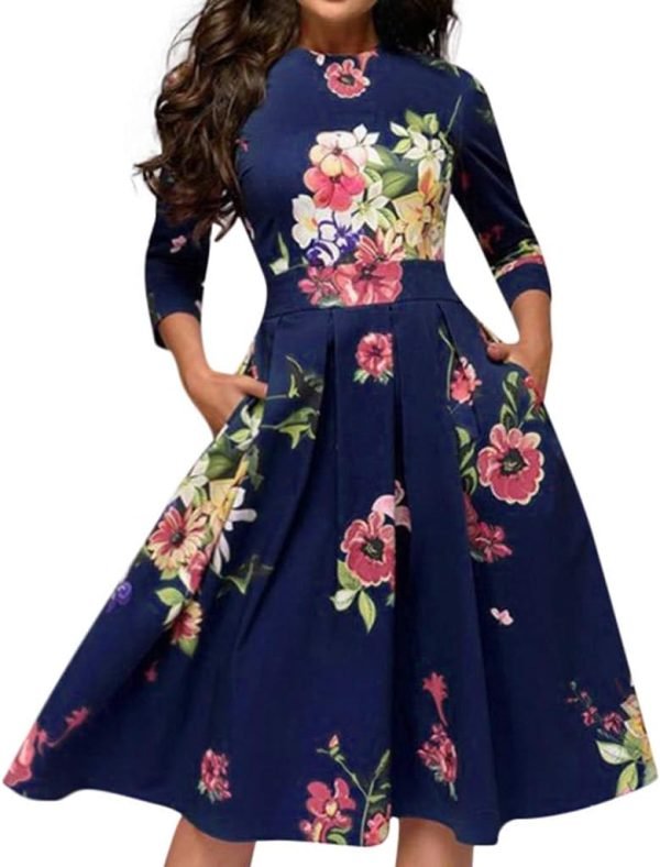 Women's Dress Elegant Midi Evening Dress 3/4 Sleeves