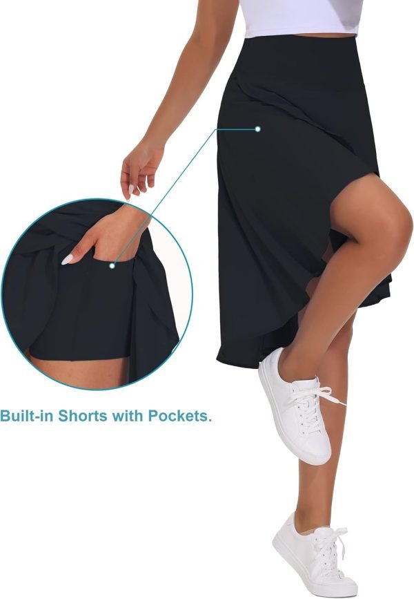 Saonta E Women's High Waist Wrap Ruffle Hem Asymmetric Skort High Low Flowy Midi Skirt with Shorts