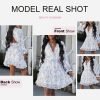 Saonta  Womens 2024 Spring Summer Deep V Neck Ruffle Floral Flowy Mini Dress