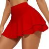 Saonta  Mini Skirt for Women Sexy Solid Ruffle Trim Lingerie Skirt Short High Waist Two Layer Hem Skirt