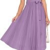 Saonta Womens Summer Short Sleeve Midi Dresses Spring Casual Crew Neck Knit Belted Pleated A Line Flowy Wedding Guest Dress