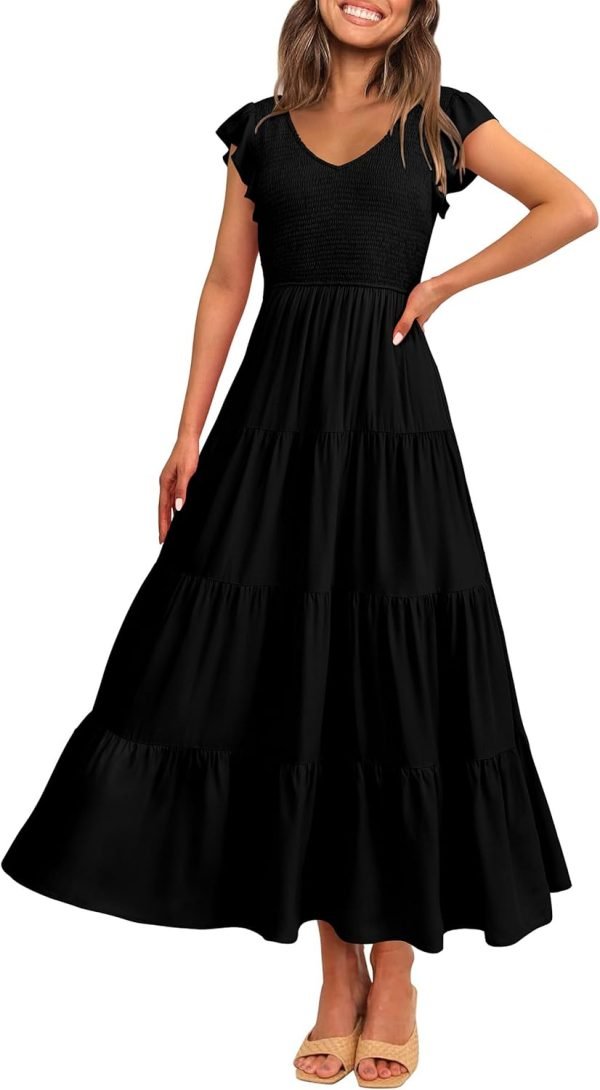 Saonta  Womens Cap Sleeve V Neck Smocked Beach Sundress