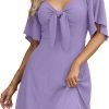 Saonta  Womens Dresses 2024 Spring Summer Deep V Neck Elegant Bow tie Mini Dress S-XL
