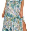 Saonta  Womens Strapless Dresses Casual Summer High Waist Side Split Flowy Boho Maxi Dress