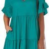 Saonta  Women's 2024 Summer Trendy V Neck Ruffle Short Sleeve A Line Tiered Flowy Casual Mini Beach Dress with Pockets