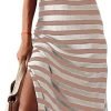 Saonta  Summer Dress Casual Womens Fashion Short Sleeve Maxi Dress T Shirt Dress Striped Long Color Block Maxi Dress