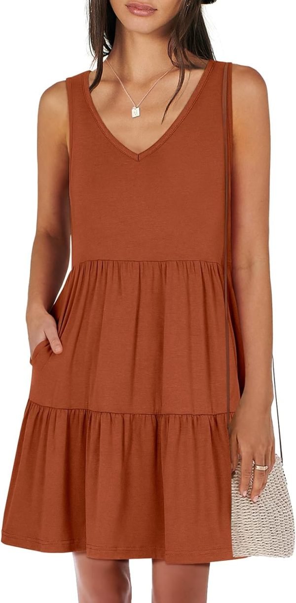 Saonta  Womens Summer Casual Tank Dress Sleeveless V Neck T Shirt Sundress Flowy Tiered Swing Mini Beach Vacation Dresses