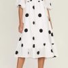 Saonta  Women's Summer Cotton Puff Sleeves Casual Vintage Polka Dots Print Off Shoulder Midi Dress