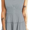 Saonta  Womens Summer Dresses 2024 Sleeveless Button Down Smocked Elastic Waist Ruffle Tiered Casual Swing Mini Dress