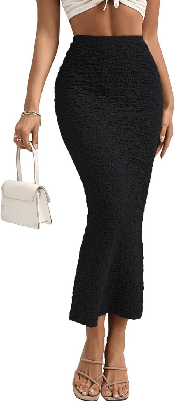 Saonta  Women's Texture Bodycon Maxi Skirt High Waist Pencil Long Skirts