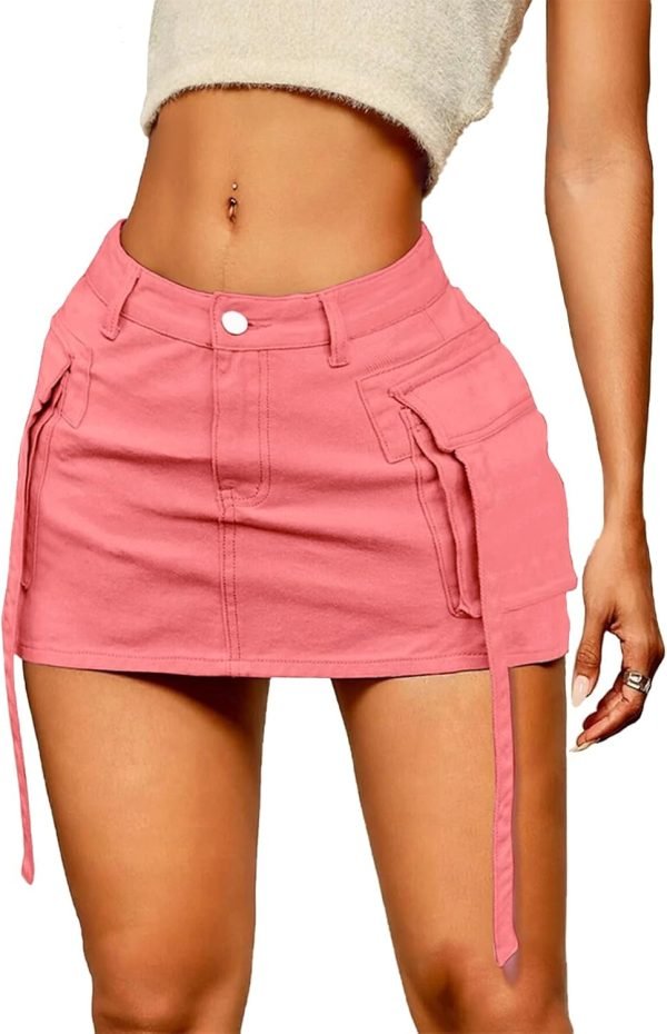 Saonta  Skirt Women y2k Button Mini Jeans Skirt Denim Skirt with Pocket Low Waist