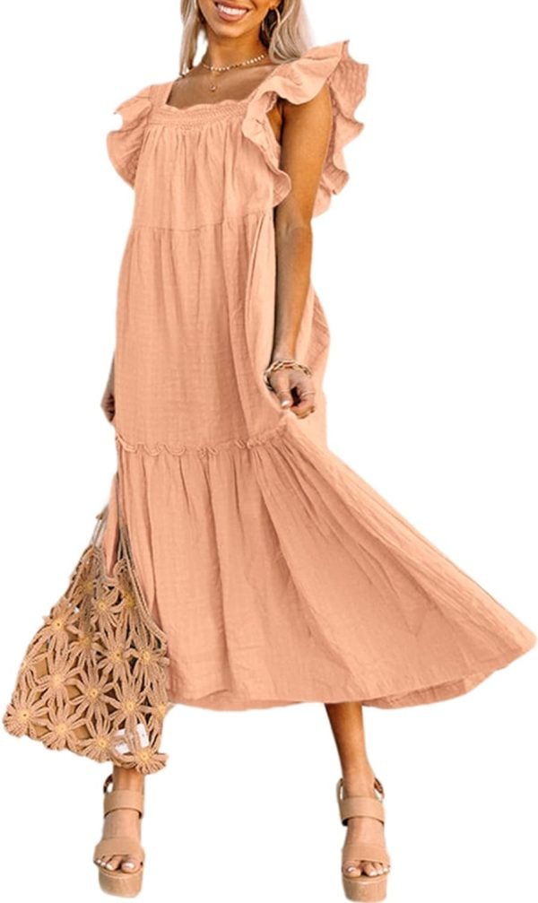 Saonta  Women's 2024 Spring Summer Square Collar Dress Off Shoulder Style Elegant Ruffle Hemline Skirt Mini Dresses S-XL